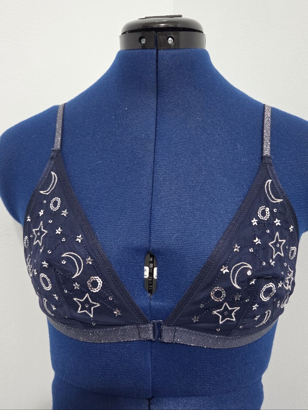 Navy Blue Celestial Sequin Strappy Bralette Size M
